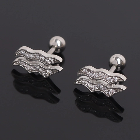 Orecchini a Bottone Acquario Zodiaco in Acciaio Inossidabile per Donna Uomo Argento Strass Simbolo Onda Gioielli Piercing