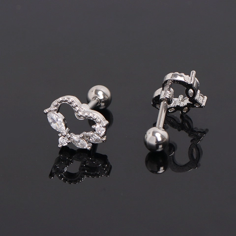 Orecchino a Bottone a Cuore in Acciaio Inossidabile Con Intarsio in Strass Accessorio di Moda per Uomo Donna Stile Minimalista Lucido per Uso Quotidiano