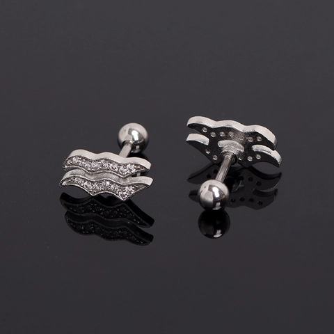 Orecchini a Bottone Acquario Zodiaco in Acciaio Inossidabile per Donna Uomo Argento Strass Simbolo Onda Gioielli Piercing