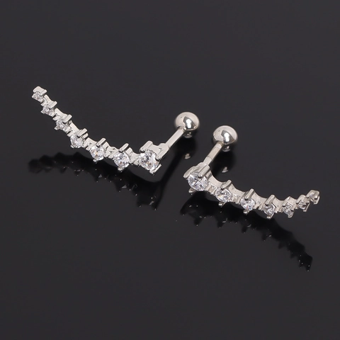 Orecchini a Bottone in Acciaio Inossidabile con Strass Curvi Stile Individuale Color Argento Gioielli a Forma di U per Uomo Donna