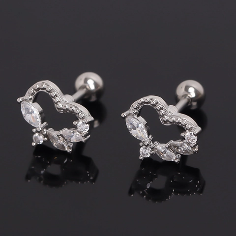 Orecchino a Bottone a Cuore in Acciaio Inossidabile Con Intarsio in Strass Accessorio di Moda per Uomo Donna Stile Minimalista Lucido per Uso Quotidiano