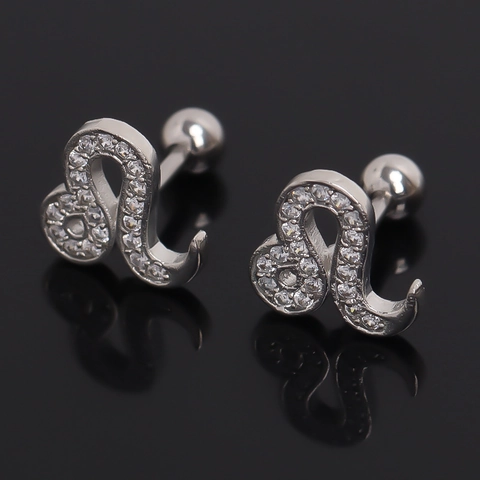 Orecchini a Bottone Segno Zodiacale Leone in Acciaio Inossidabile Piercing con Strass Intarsiato Gioielli per Uomo Donna Accessori