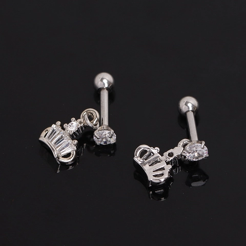 Orecchini a Bottone con Ciondolo a Corona in Acciaio Inossidabile per Uomo Donna Unisex Strass Galvanico Gioielli Moda Argento