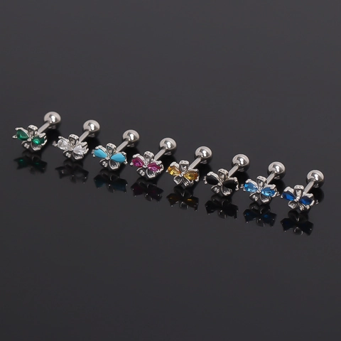 Orecchini a Bottone a Fiore in Acciaio Inossidabile per Donna Colorati Strass Chiusura a Vite Barbell Orecchini Gioielli Moda
