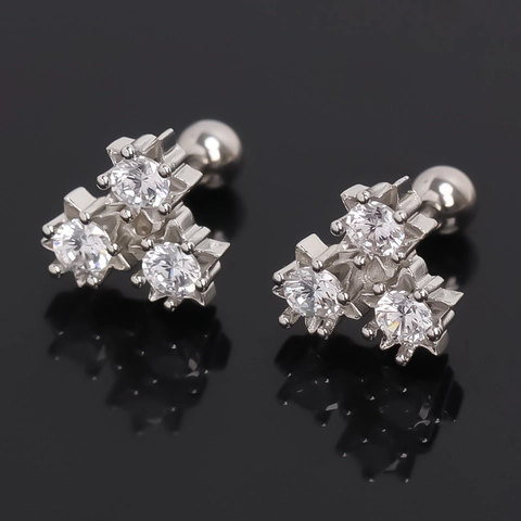 Edelstahl Blume Cluster Strass Ohrstecker Schraubkugel Rückseite Knorpel Piercing Schmuck Für Unisex Mode