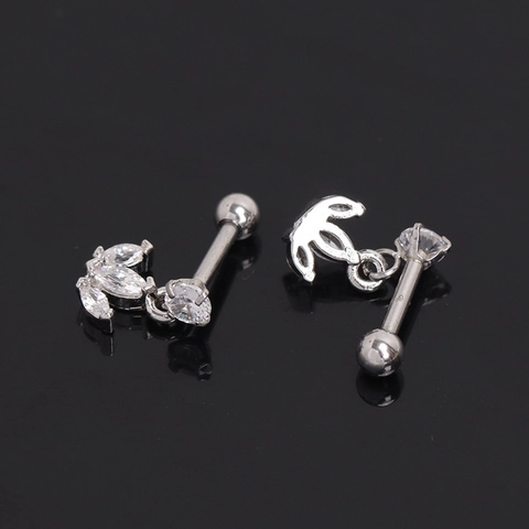 Orecchini a Bottone in Acciaio Inossidabile a Forma di Foglia e Fiore Strass Vite a Sfera Argento Gioielli per Donna