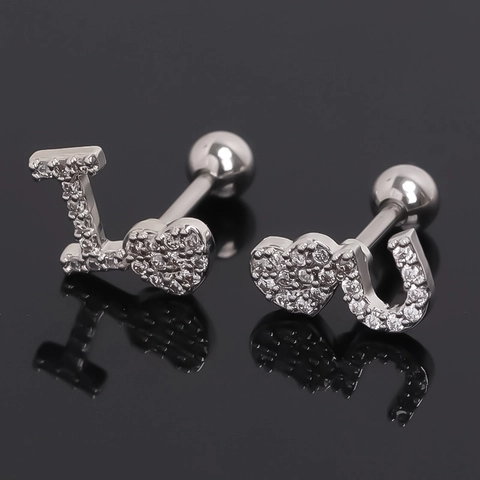 Edelstahl Herz I U Buchstabe Piercing Ohrstecker Mit Strass Schraubverschluss Kleine Ohrknochen Nagel Schmuck Unisex