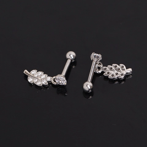 Orecchini a Bottone a Foglia in Acciaio Inossidabile per Uomo Donna Colore Argento Strass Helix Piercing Gioielli Foglia