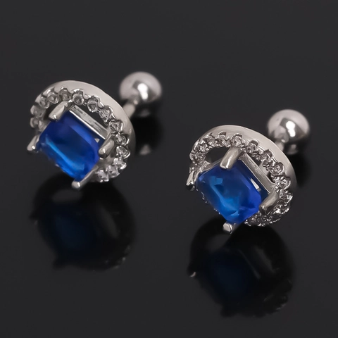 Edelstahl Quadratisch Blau Strass Ohrstecker Geometrisch Minimalistisch Halo Ohrringe Schraubkugel Rückseite Piercing Schmuck