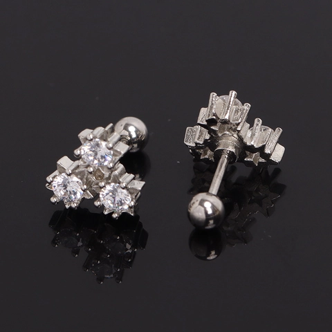 Edelstahl Blume Cluster Strass Ohrstecker Schraubkugel Rückseite Knorpel Piercing Schmuck Für Unisex Mode