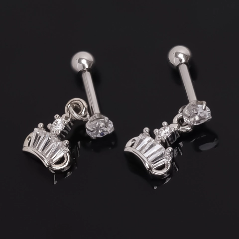 Orecchini a Bottone con Ciondolo a Corona in Acciaio Inossidabile per Uomo Donna Unisex Strass Galvanico Gioielli Moda Argento