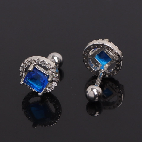 Edelstahl Quadratisch Blau Strass Ohrstecker Geometrisch Minimalistisch Halo Ohrringe Schraubkugel Rückseite Piercing Schmuck