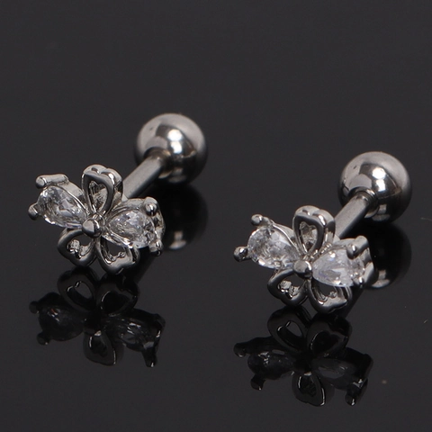 Orecchini a Bottone a Fiore in Acciaio Inossidabile per Donna Colorati Strass Chiusura a Vite Barbell Orecchini Gioielli Moda