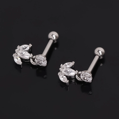 Orecchini a Bottone in Acciaio Inossidabile a Forma di Foglia e Fiore Strass Vite a Sfera Argento Gioielli per Donna