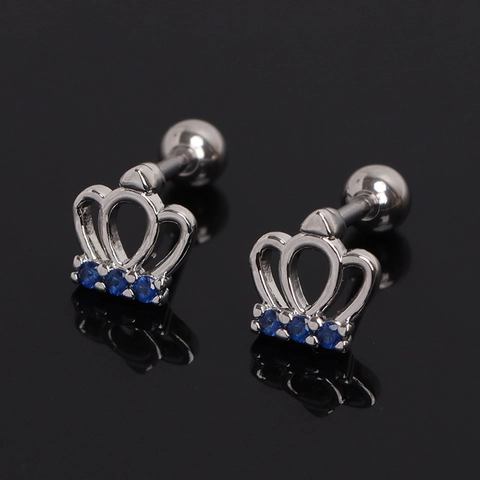 Crown Stainless Steel Stud Earrings Rhinestone Inlaid Individual Cartilage Screw Back Ear Piercing Jewelry For Men Women