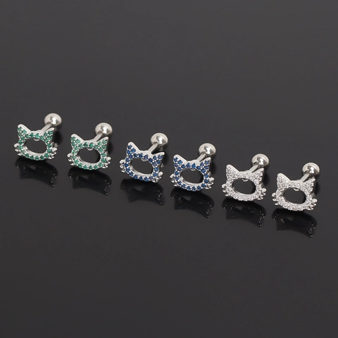 Orecchini a Bottone in Acciaio Inossidabile a Forma di Testa di Gatto Con Strass Per Donna Stile Giapponese Gioielli Animali