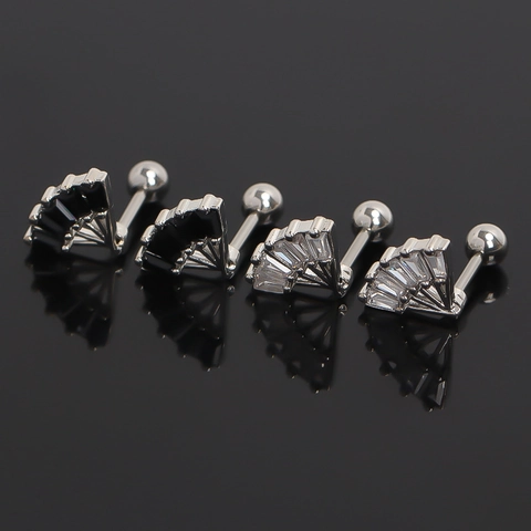 Orecchini a Bottone in Acciaio Inossidabile a Forma di Ventaglio Per Donna Strass Bilanciere Vite Sfera Retro Gioielli Minimalista
