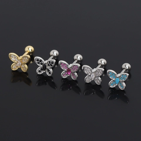 Orecchini a Bottone in Zirconia a Farfalla in Acciaio Inossidabile Gioielli per Piercing per Uomo Donna Stile Coreano