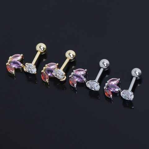 Minimalistische Edelstahl Kleeblatt Ohrstecker Marquise Schliff Bunte Strass Knorpel Ohrknochen Stecker Piercing Schmuck Für Damen