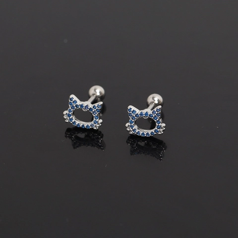 Orecchini a Bottone in Acciaio Inossidabile a Forma di Testa di Gatto Con Strass Per Donna Stile Giapponese Gioielli Animali