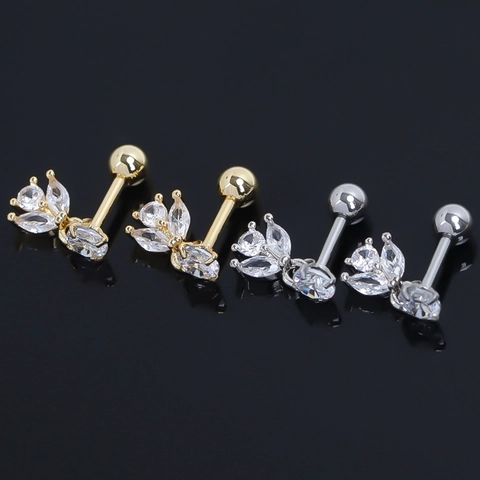 Pendientes de Botón de Acero Inoxidable en Racimo de Hojas Vintage Con Diamantes de Imitación y Cierre de Bola