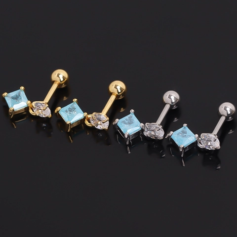Minimalistische Edelstahl Raute Blaue Strass Ohrstecker Für Damen Koreanischer Stil Geometrischer Ohrknorpel Piercing Schmuck