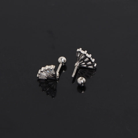 Orecchini a Bottone in Acciaio Inossidabile a Forma di Ventaglio Per Donna Strass Bilanciere Vite Sfera Retro Gioielli Minimalista