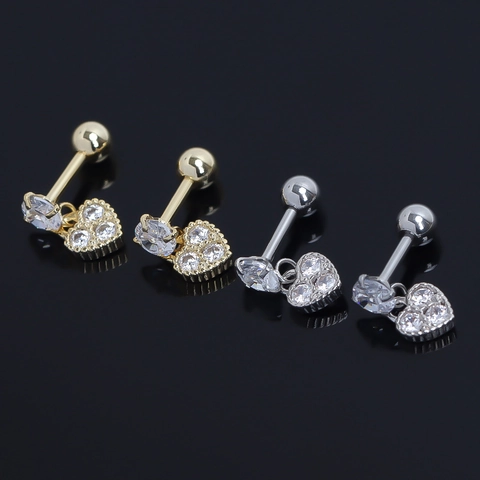 Orecchini a Bottone a Forma di Cuore in Acciaio Inossidabile con Vite per Donna Gioielli per Piercing all'Orecchio Strass Oro Argento