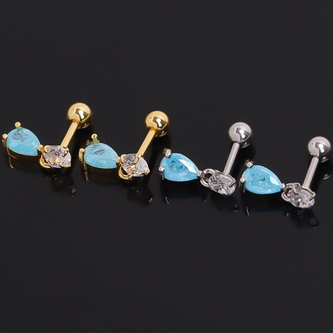 Roestvrijstalen Blauwe Waterdruppel Kraakbeen Oorknopjes Minimalistisch Verguld Schroefsluiting Helix Piercing Sieraden Voor Dames