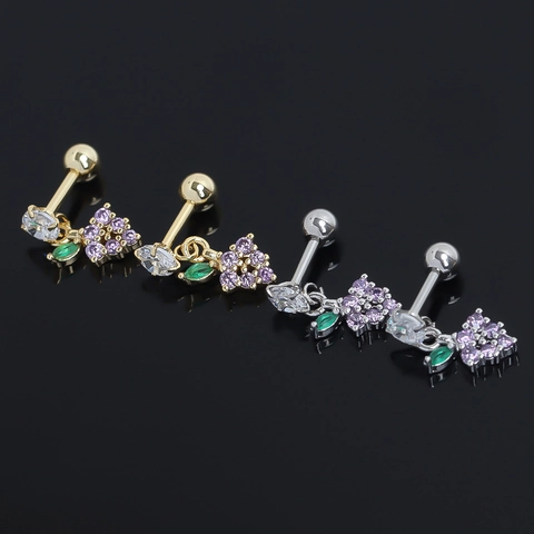 Orecchini a Bottone a Forma di Uva in Acciaio Inossidabile con Strass Viola e Verdi per Donna Regalo Gioielli