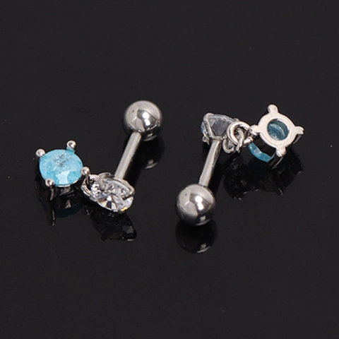 Stainless Steel Round Sapphire Blue Rhinestone Stud Earrings Simple Geometric Screw Ball Back Ear Bone Nail Jewelry