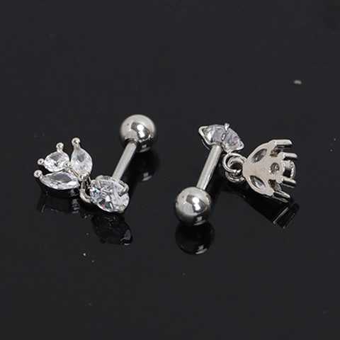 Pendientes de Botón de Acero Inoxidable en Racimo de Hojas Vintage Con Diamantes de Imitación y Cierre de Bola