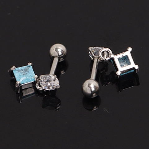 Minimalistische Edelstahl Raute Blaue Strass Ohrstecker Für Damen Koreanischer Stil Geometrischer Ohrknorpel Piercing Schmuck