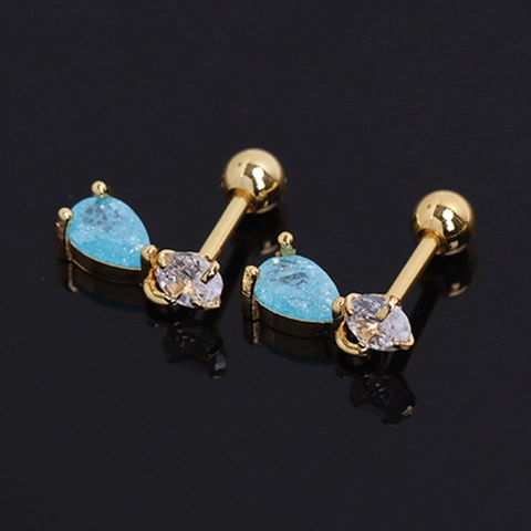 Roestvrijstalen Blauwe Waterdruppel Kraakbeen Oorknopjes Minimalistisch Verguld Schroefsluiting Helix Piercing Sieraden Voor Dames