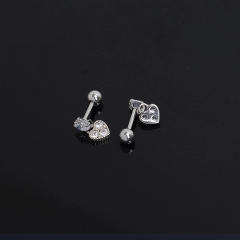 Orecchini a Bottone a Forma di Cuore in Acciaio Inossidabile con Vite per Donna Gioielli per Piercing all'Orecchio Strass Oro Argento