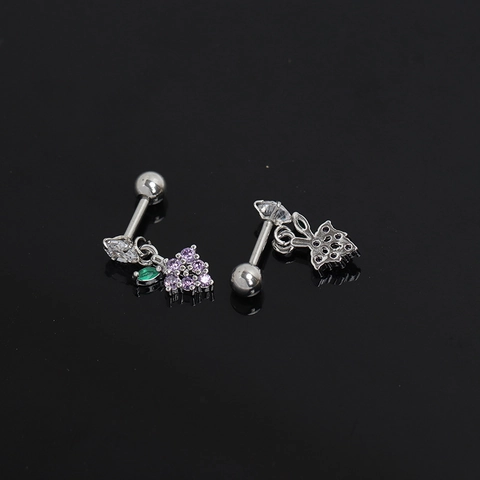Orecchini a Bottone a Forma di Uva in Acciaio Inossidabile con Strass Viola e Verdi per Donna Regalo Gioielli