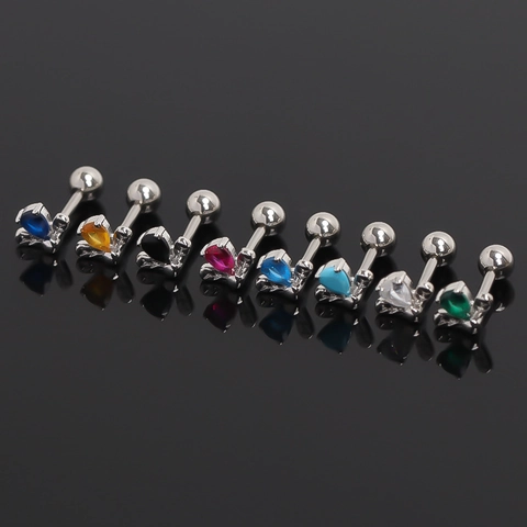 Stainless Steel Pear Cut Rhinestone Rose Flower Stud Earrings Screw Back Barbell Ear Bone Stud For Women Men Jewelry Gift