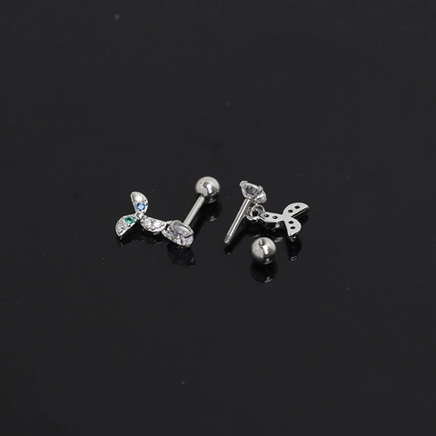 Colorful Rhinestone Windmill Stainless Steel Stud Earrings For Women Men Helix Piercing Screw Back Fashion Jewelry Gift