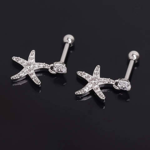 Mode Legering Pave Strass Zeester Oorknopjes Voor Dames Heren Oceaan Thema Bal Terug Piercing Sieraden Zilverkleur