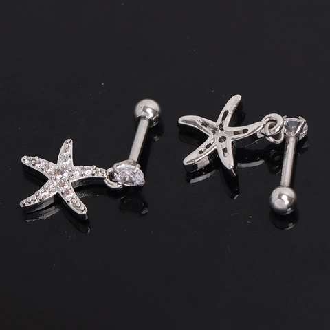 Mode Legering Pave Strass Zeester Oorknopjes Voor Dames Heren Oceaan Thema Bal Terug Piercing Sieraden Zilverkleur