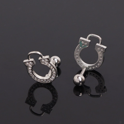Orecchini a Bottone a Ferro di Cavallo in Acciaio Inossidabile Strass Pavé Minimalista a Forma di U Gioielli Donna