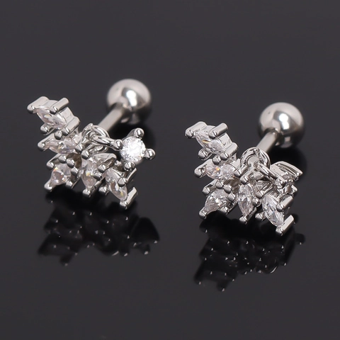 Stainless Steel Flower Butterfly Stud Earrings With Clear Rhinestones Cute Screw Back Piercing Jewelry For Women Unisex