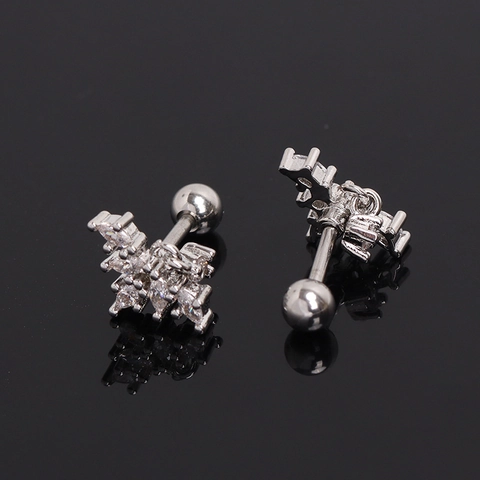 Stainless Steel Flower Butterfly Stud Earrings With Clear Rhinestones Cute Screw Back Piercing Jewelry For Women Unisex