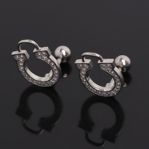 Orecchini a Bottone a Ferro di Cavallo in Acciaio Inossidabile Strass Pavé Minimalista a Forma di U Gioielli Donna