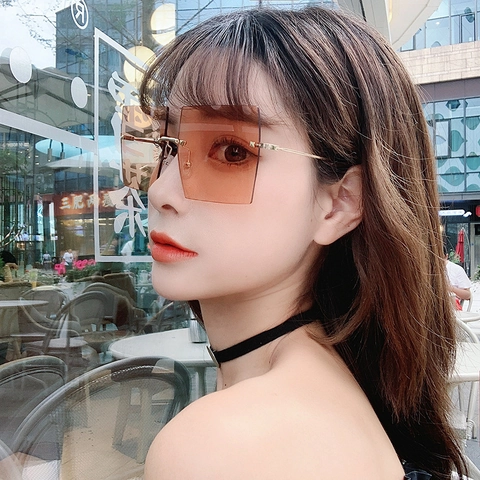 Gafas de Sol Cuadradas Extragrandes Sin Marco para Hombres Mujeres Moda PC Metal UV400 Lentes Degradadas Retro Street Style