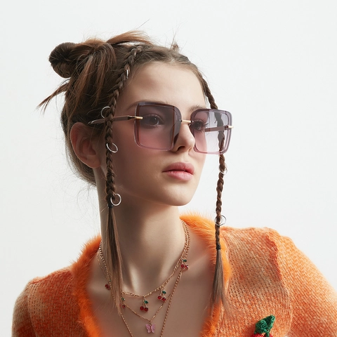 Fashion Square Large Frame Sunglasses For Women PC AC Material Metal Accent UV400 Protection Trendy Oversized Sun Glasses