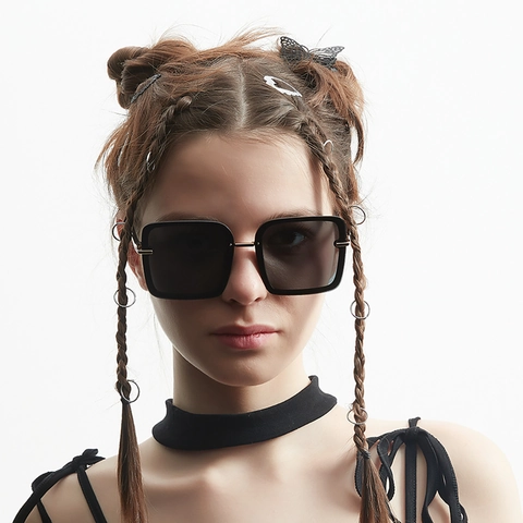 Fashion Square Large Frame Sunglasses For Women PC AC Material Metal Accent UV400 Protection Trendy Oversized Sun Glasses