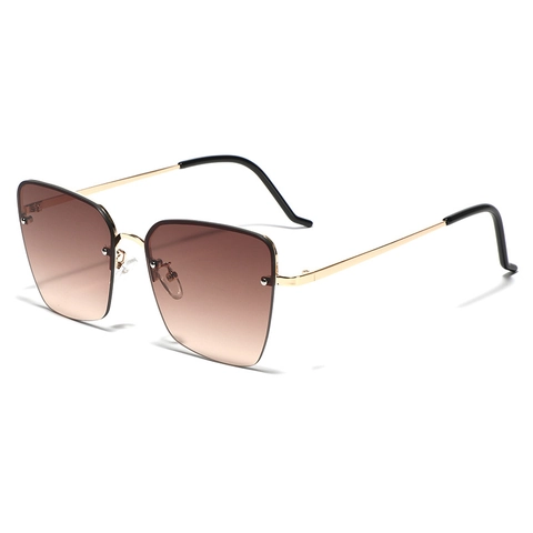 Fashion Retro Square Semi-Rimless Sunglasses For Men Women Metal Frame Gradient AC Lens Rivet Decorative UV400 Protection Eyewear