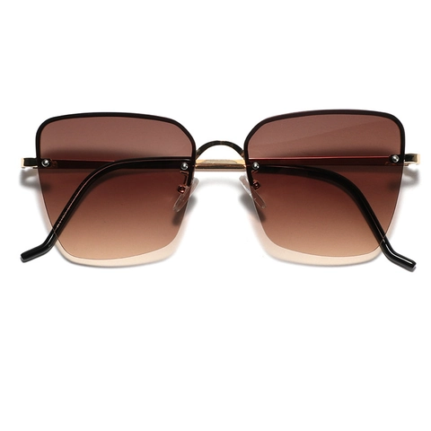 Fashion Retro Square Semi-Rimless Sunglasses For Men Women Metal Frame Gradient AC Lens Rivet Decorative UV400 Protection Eyewear