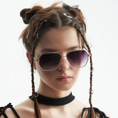 Retro Aviator Oversized Sunglasses Men Women Metal Copper Frame UV400 Protection Fashion Square Sun Glasses Outdoor Eyewear